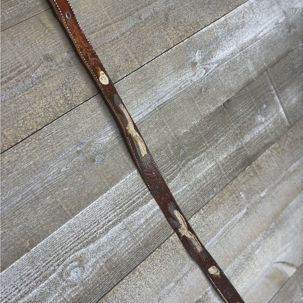 Brown Mexican Leather hand painted Eagle Belt with eagle Design size 40